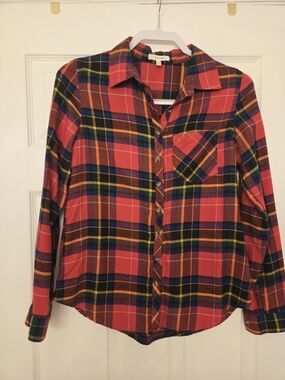 Maurices Red Multi Plaid Button-Down Shirt
